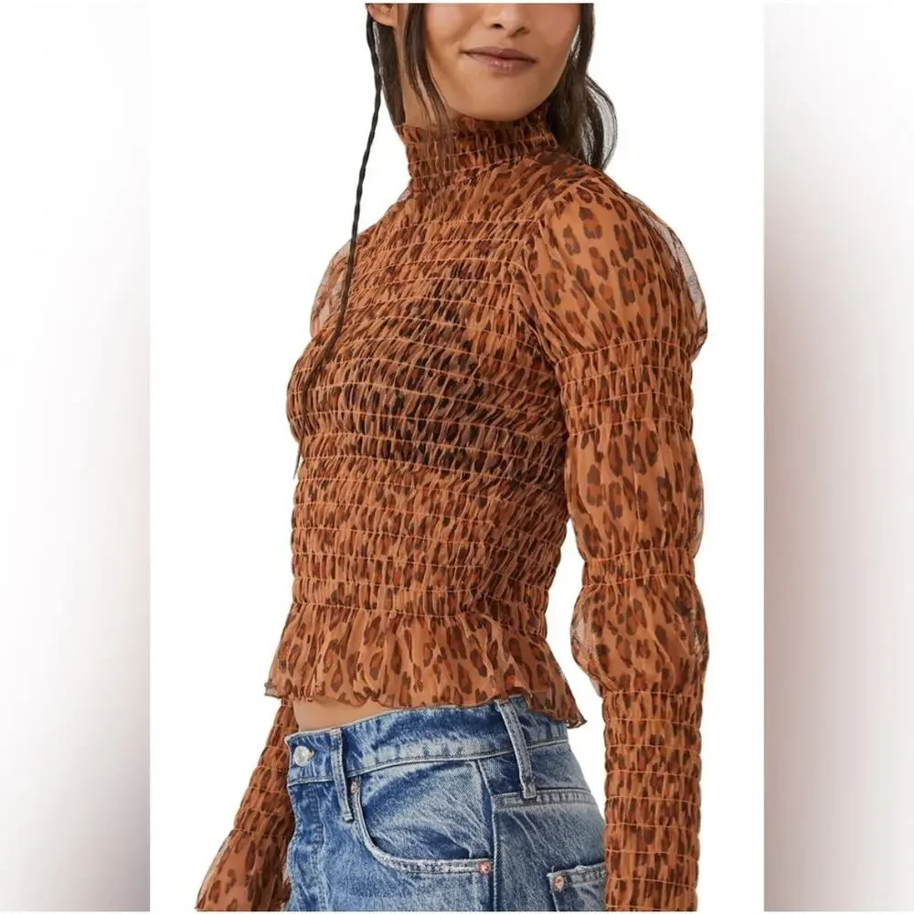 NWT Free‎ People Hello There Top in Leopard